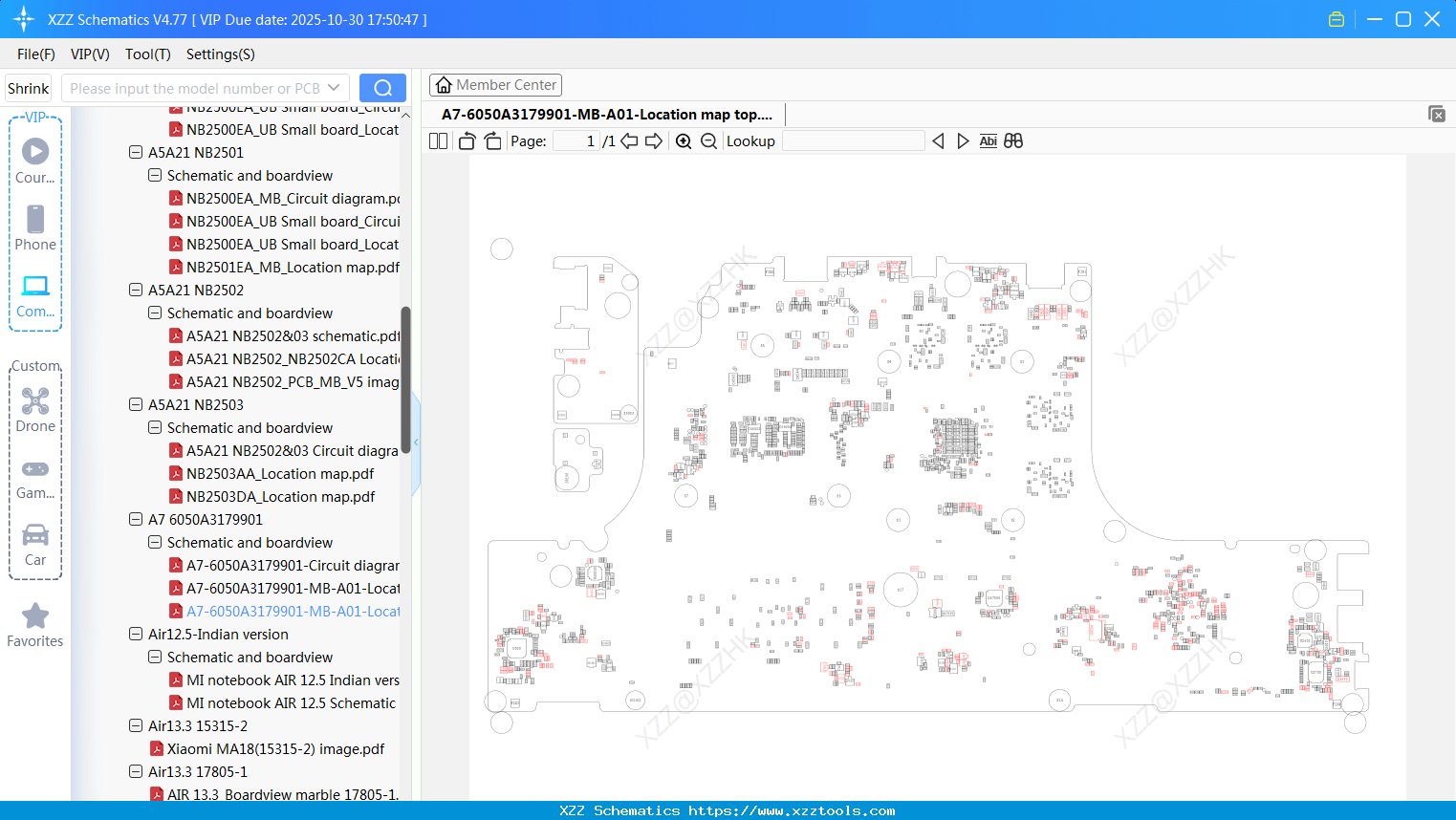 Laptop Xiaomi A7-6050A3179901-MB-A01-Location Map Top